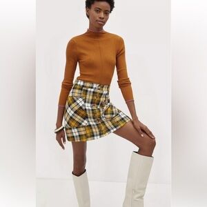 Anthropologie Maeve Plaid Button Front Mini Skirt Size 6